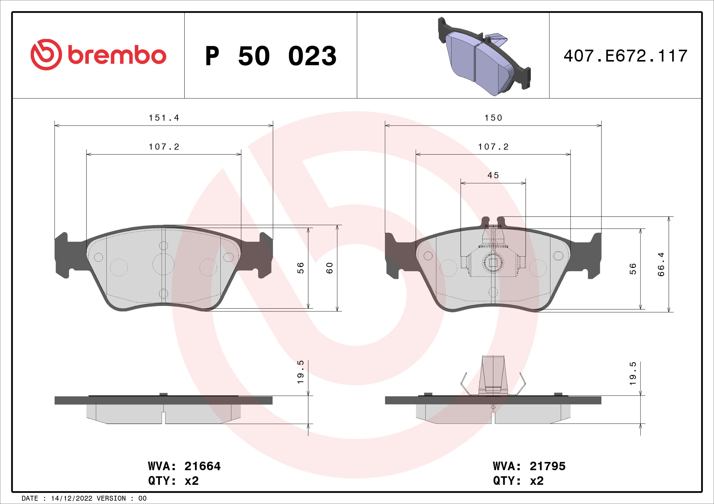 A.B.S. P 50 023 BREMBO Bremsbelagsatz, Scheibenbremse